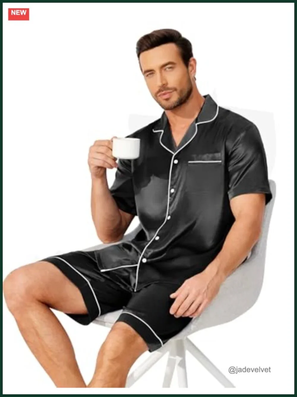 Mens Silk Satin Pajama Set Short Sleeve Button Down 2 Piece Lounge Set with